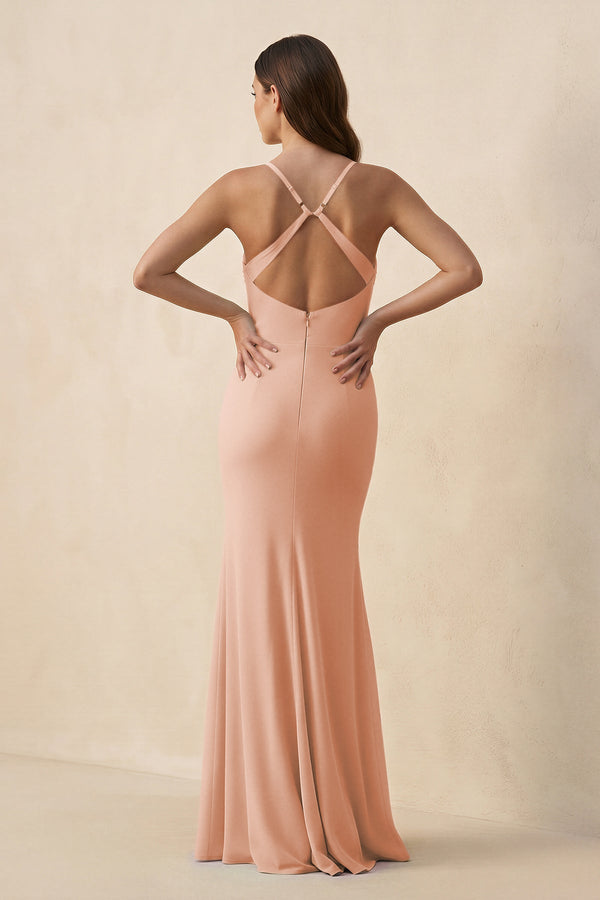 Cami Strap Sheath Chiffon Bridesmaid Dress with Slit in English Rose - KISS BRIDAL Bridesmaid Dresses