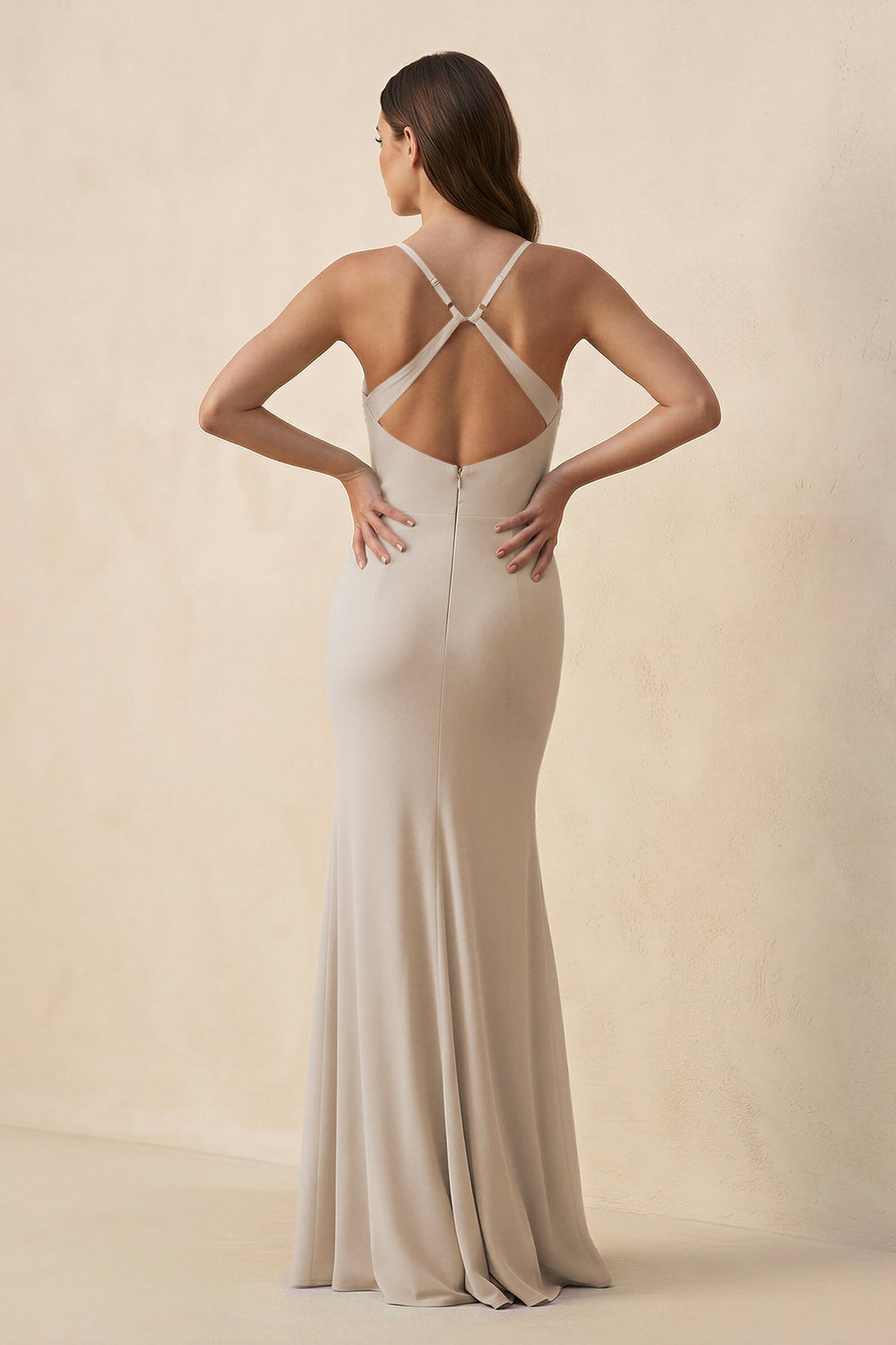 Cami Strap Sheath Chiffon Bridesmaid Dress with Slit in Frost - KISS BRIDAL Bridesmaid Dresses