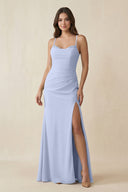 Cami Strap Sheath Chiffon Bridesmaid Dress with Slit in Ice - KISS BRIDAL Bridesmaid Dresses