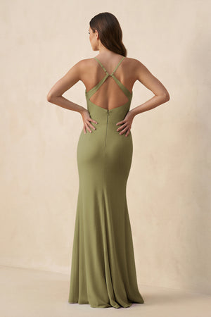 Cami Strap Sheath Chiffon Bridesmaid Dress with Slit in Moss Green - KISS BRIDAL Bridesmaid Dresses