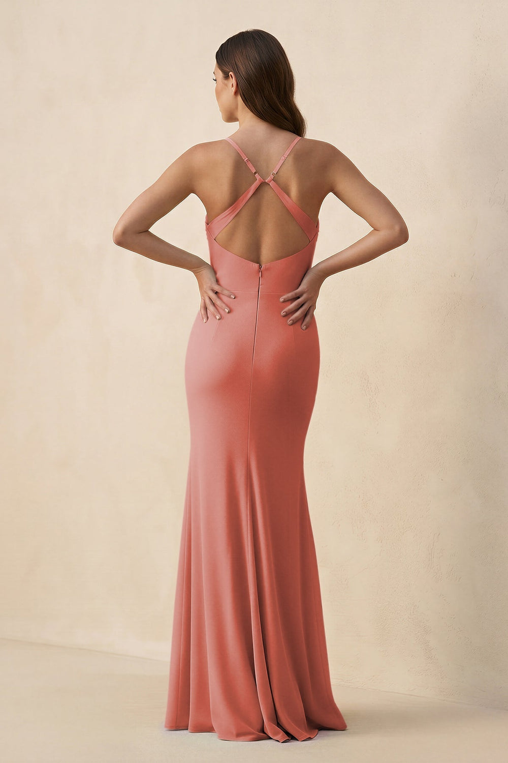Cami Strap Sheath Chiffon Bridesmaid Dress with Slit in Mulberry - KISS BRIDAL Bridesmaid Dresses