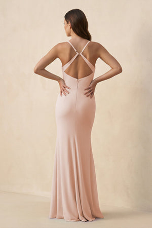 Cami Strap Sheath Chiffon Bridesmaid Dress with Slit in Pale Blush - KISS BRIDAL Bridesmaid Dresses