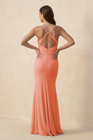 Cami Strap Sheath Chiffon Bridesmaid Dress with Slit in Rosette - KISS BRIDAL Bridesmaid Dresses