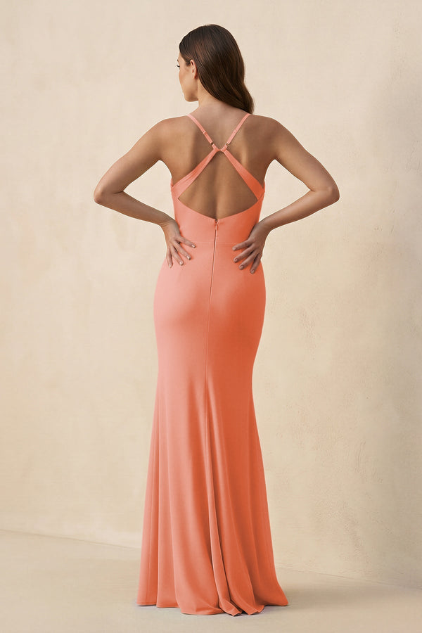 Cami Strap Sheath Chiffon Bridesmaid Dress with Slit in Rosette - KISS BRIDAL Bridesmaid Dresses