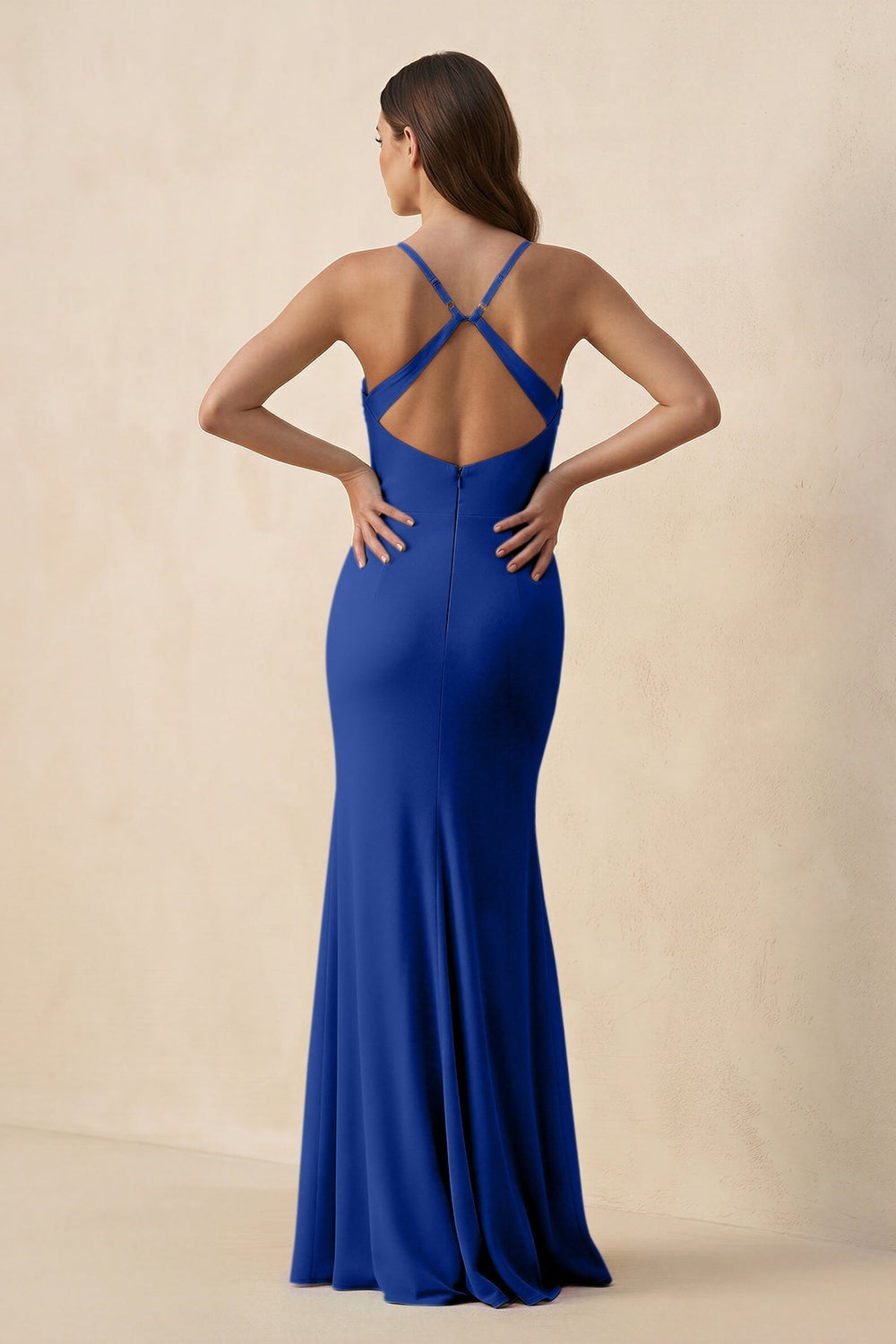 Cami Strap Sheath Chiffon Bridesmaid Dress with Slit in Royal Blue - KISS BRIDAL Bridesmaid Dresses