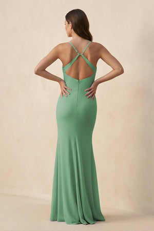 Cami Strap Sheath Chiffon Bridesmaid Dress with Slit in Sea Glass - KISS BRIDAL Bridesmaid Dresses