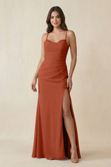 Cami Strap Sheath Chiffon Bridesmaid Dress with Slit in Spice - KISS BRIDAL Bridesmaid Dresses