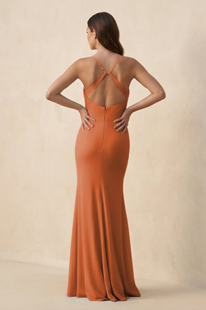 Cami Strap Sheath Chiffon Bridesmaid Dress with Slit in Terracotta - KISS BRIDAL Bridesmaid Dresses