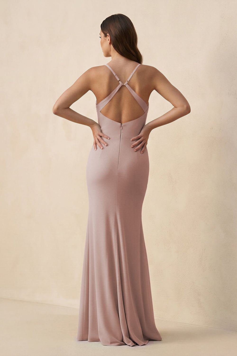 Cami Strap Sheath Chiffon Bridesmaid Dress with Slit in Toffee - KISS BRIDAL Bridesmaid Dresses