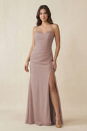 Cami Strap Sheath Chiffon Bridesmaid Dress with Slit in Toffee - KISS BRIDAL Bridesmaid Dresses