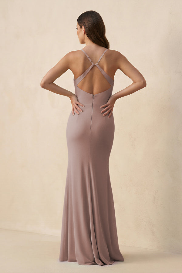 Cami Strap Sheath Chiffon Bridesmaid Dress with Slit in Toffee - KISS BRIDAL Bridesmaid Dresses