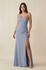 Cami Strap Sheath Chiffon Bridesmaid Dress with Slit in Twilight - KISS BRIDAL Bridesmaid Dresses