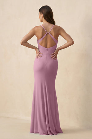 Cami Strap Sheath Chiffon Bridesmaid Dress with Slit in Vintage Mauve - KISS BRIDAL Bridesmaid Dresses