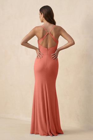 Cami Strap Sheath Chiffon Bridesmaid Dress with Slit in Wild Rose - KISS BRIDAL Bridesmaid Dresses