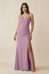 Cami Strap Sheath Chiffon Bridesmaid Dress with Slit in Wisteria - KISS BRIDAL Bridesmaid Dresses