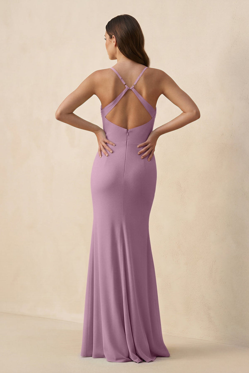 Cami Strap Sheath Chiffon Bridesmaid Dress with Slit in Wisteria - KISS BRIDAL Bridesmaid Dresses