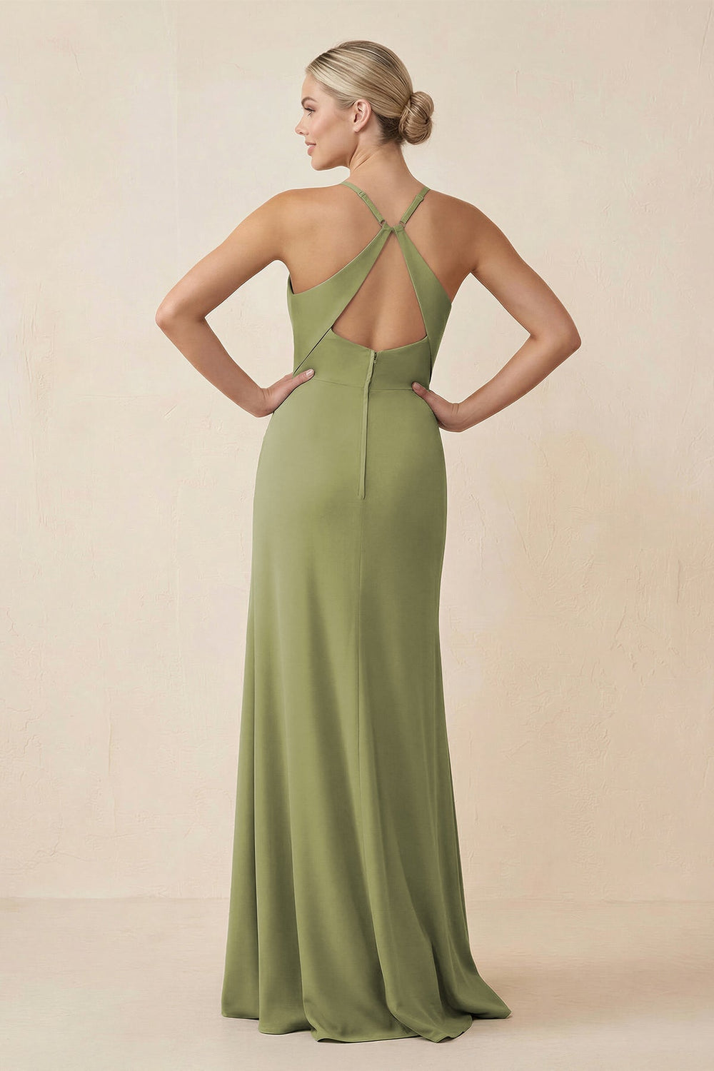 Cami Strap Sheath Ruched Bridesmaid Dress With Slit - SHE IS ME Bridesmaid Dresses