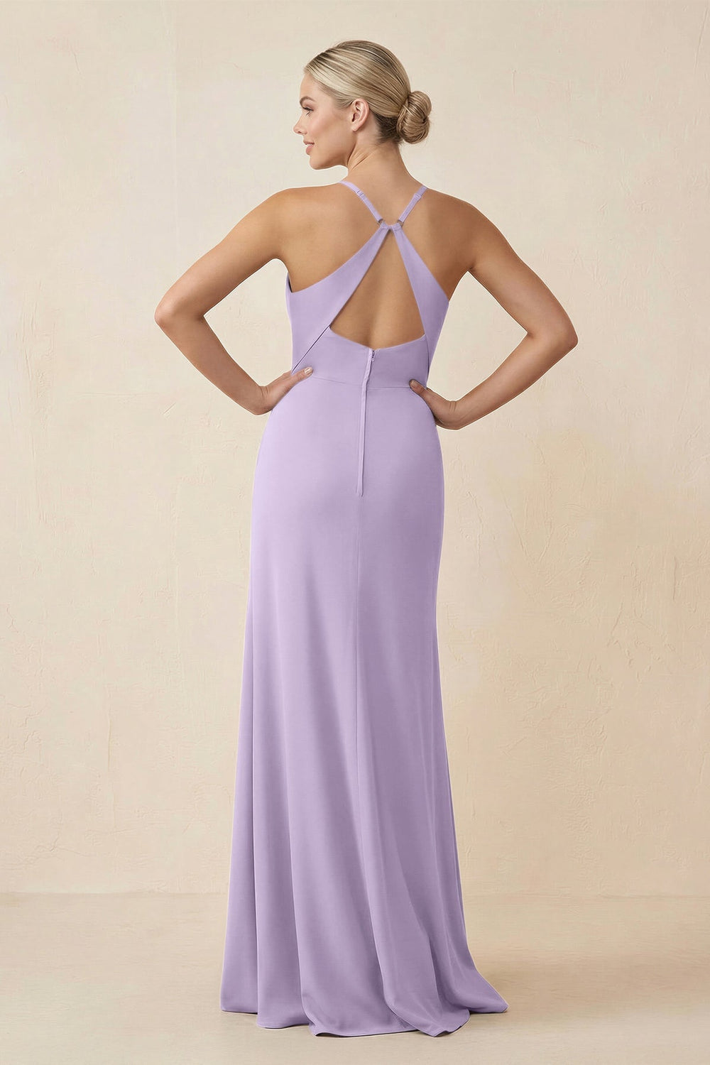 Cami Strap Sheath Ruched Bridesmaid Dress With Slit in Lavender - KISS BRIDAL Bridesmaid Dresses