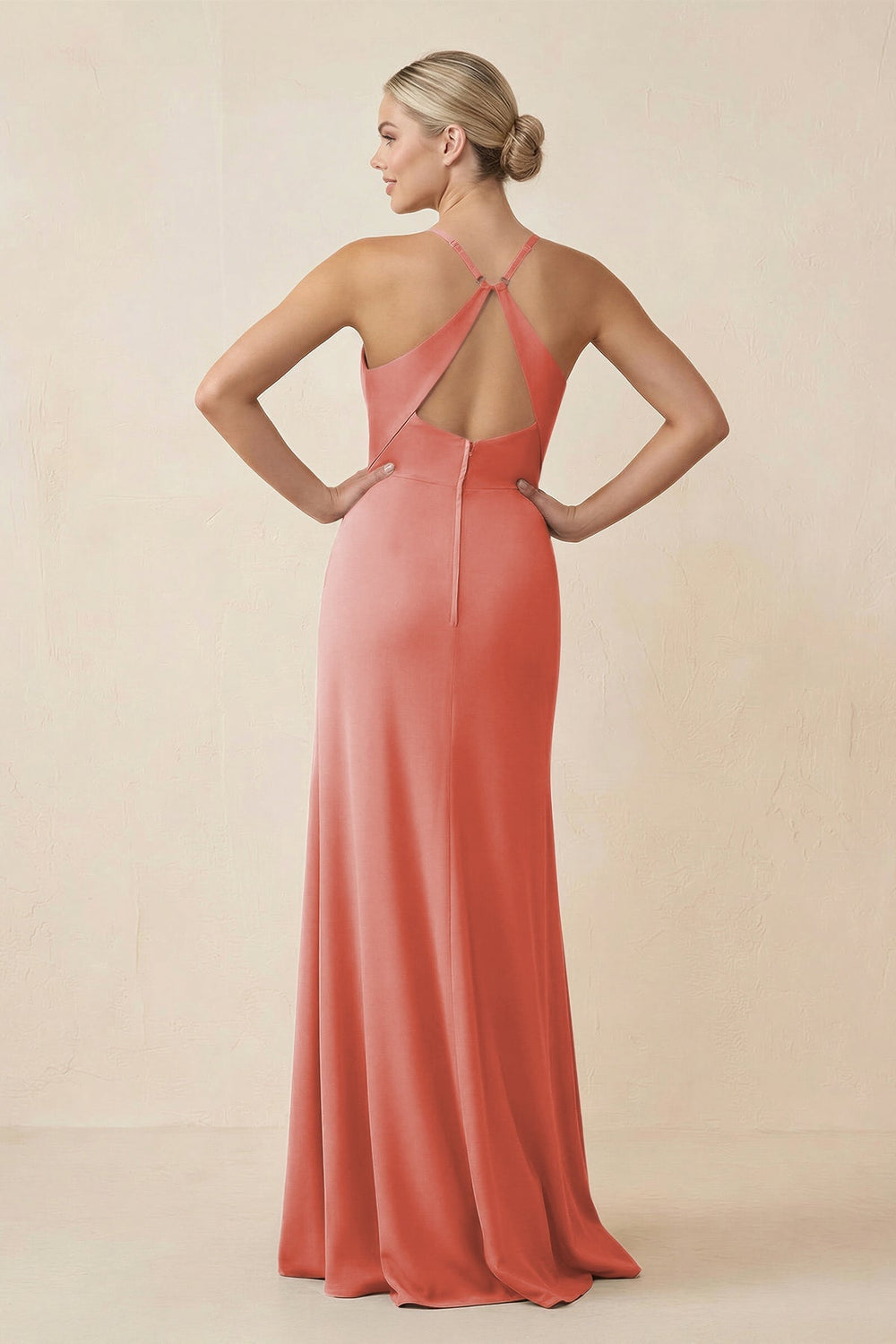 Cami Strap Sheath Ruched Bridesmaid Dress With Slit in Mulberry - KISS BRIDAL Bridesmaid Dresses