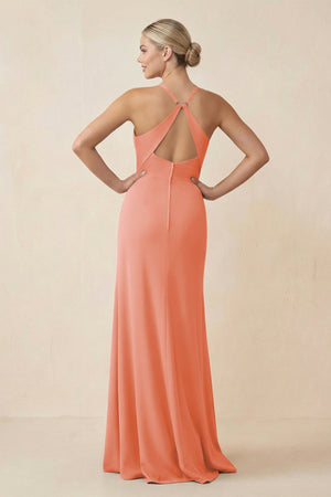 Cami Strap Sheath Ruched Bridesmaid Dress With Slit in Rosette - SHE IS ME Bridesmaid Dresses