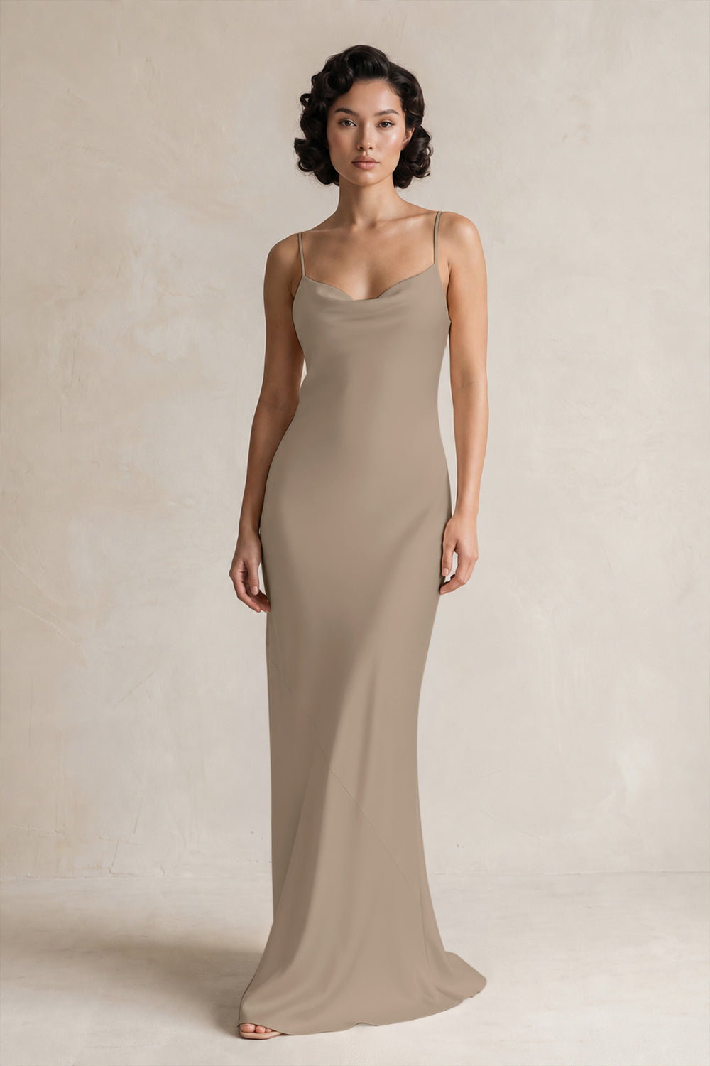 Cami Strap Sheath Satin Bridesmaid Dress in Almond