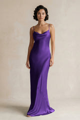 Cami Strap Sheath Satin Bridesmaid Dress in Amethyst - KISS BRIDAL Bridesmaid Dresses