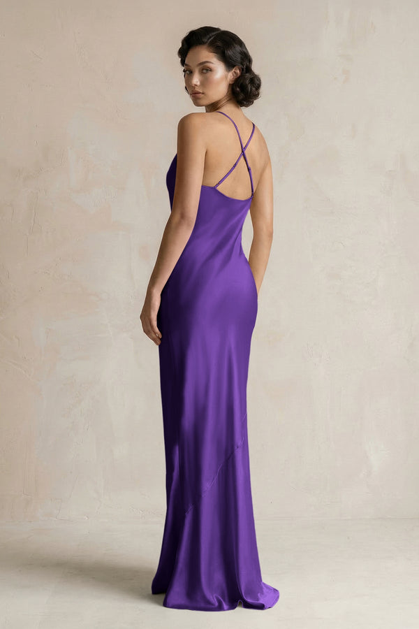 Cami Strap Sheath Satin Bridesmaid Dress in Amethyst - KISS BRIDAL Bridesmaid Dresses