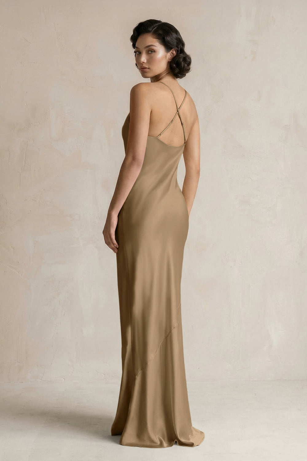 Cami Strap Sheath Satin Bridesmaid Dress in Apple Cinnamon - KISS BRIDAL Bridesmaid Dresses