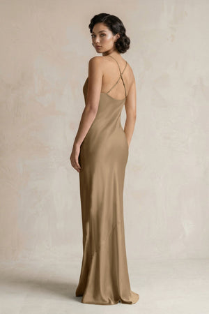 Cami Strap Sheath Satin Bridesmaid Dress in Apple Cinnamon - KISS BRIDAL Bridesmaid Dresses