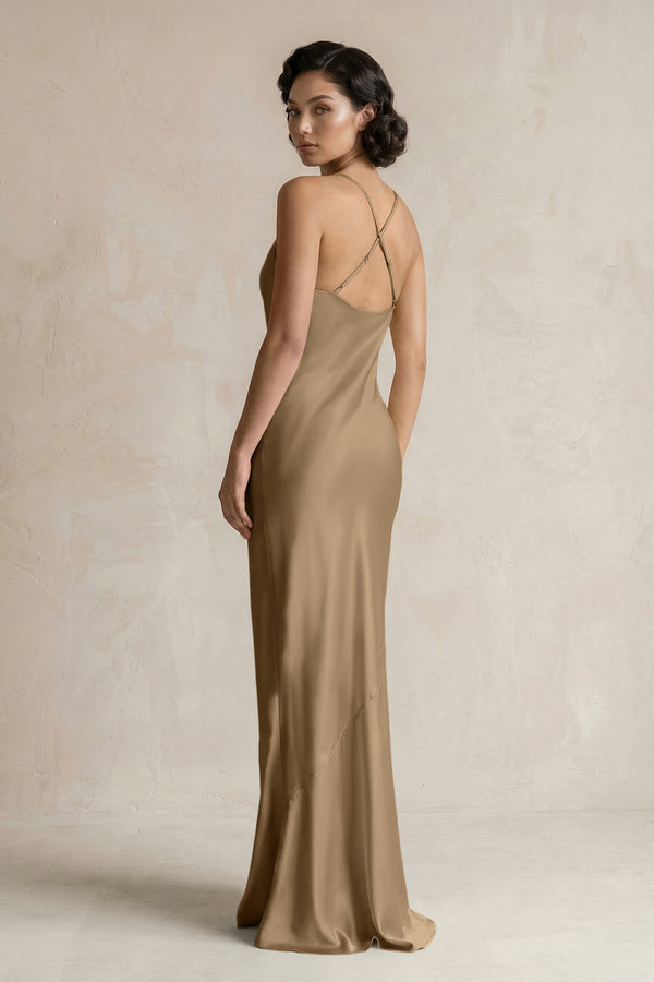Cami Strap Sheath Satin Bridesmaid Dress in Apple Cinnamon - KISS BRIDAL Bridesmaid Dresses