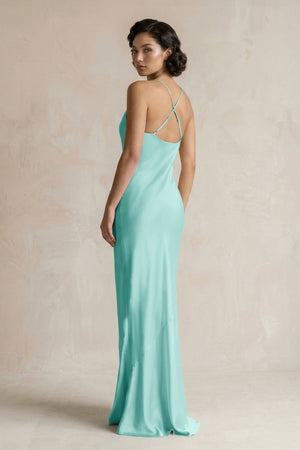 Cami Strap Sheath Satin Bridesmaid Dress in Aqua - KISS BRIDAL Bridesmaid Dresses