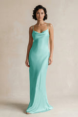 Cami Strap Sheath Satin Bridesmaid Dress in Aqua - KISS BRIDAL Bridesmaid Dresses