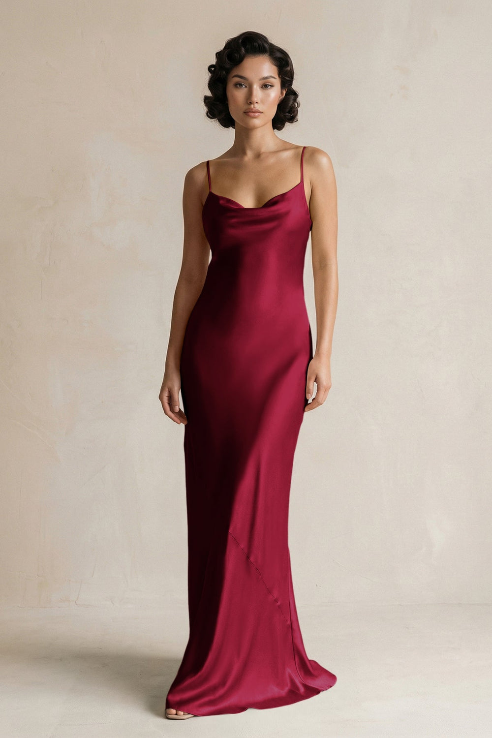 Cami Strap Sheath Satin Bridesmaid Dress in Berry - KISS BRIDAL Bridesmaid Dresses