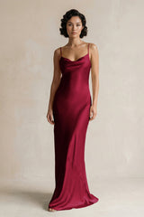 Cami Strap Sheath Satin Bridesmaid Dress in Berry - KISS BRIDAL Bridesmaid Dresses