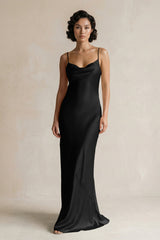 Cami Strap Sheath Satin Bridesmaid Dress in Black - KISS BRIDAL Bridesmaid Dresses