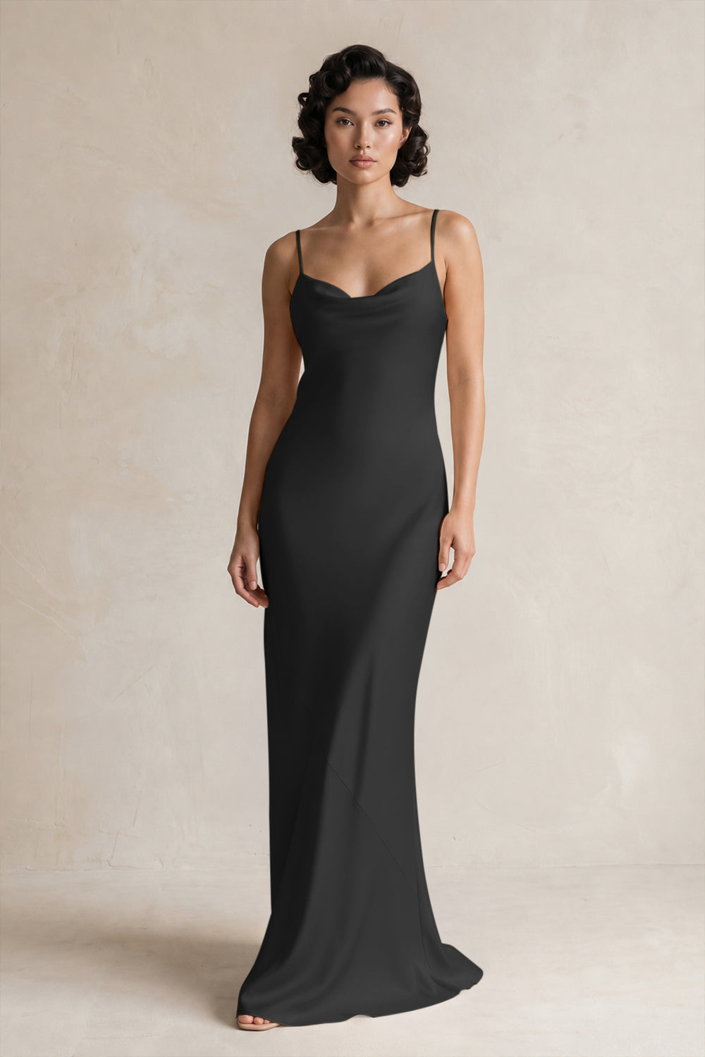 Cami Strap Sheath Satin Bridesmaid Dress in Black