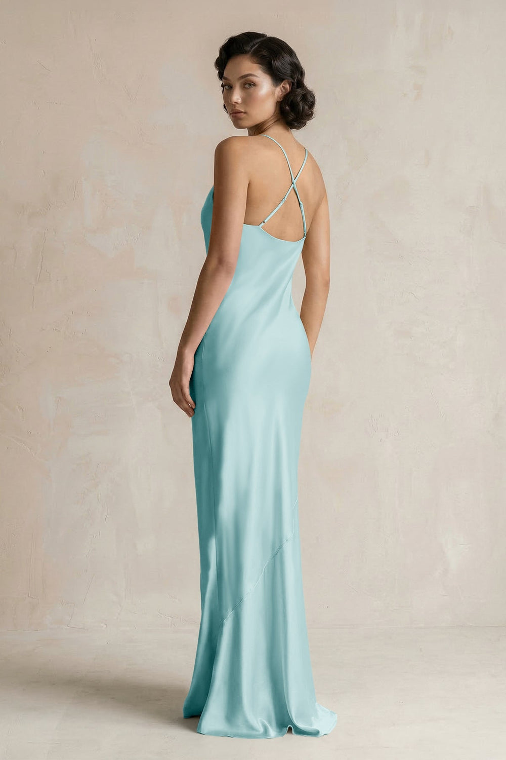 Cami Strap Sheath Satin Bridesmaid Dress in Bleached Aqua - KISS BRIDAL Bridesmaid Dresses