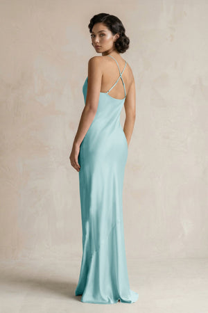 Cami Strap Sheath Satin Bridesmaid Dress in Bleached Aqua - KISS BRIDAL Bridesmaid Dresses