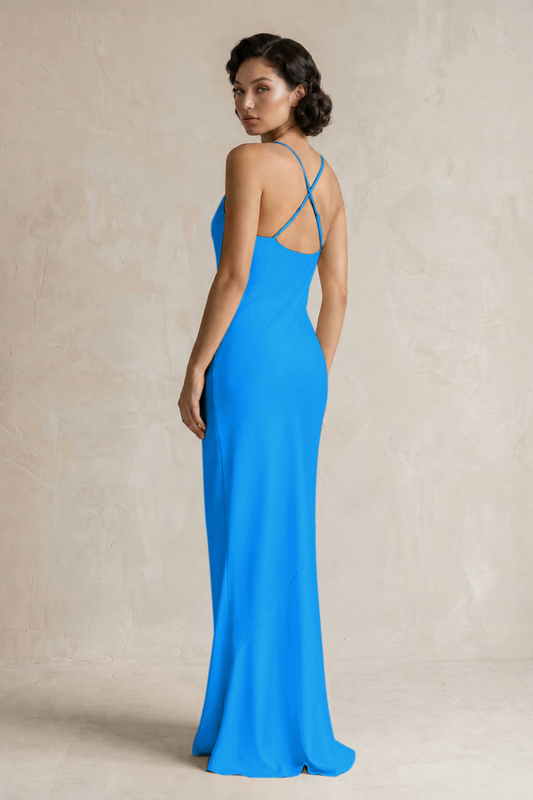 Cami Strap Sheath Satin Bridesmaid Dress in Blue Jay (2) | KISSBRIDAL