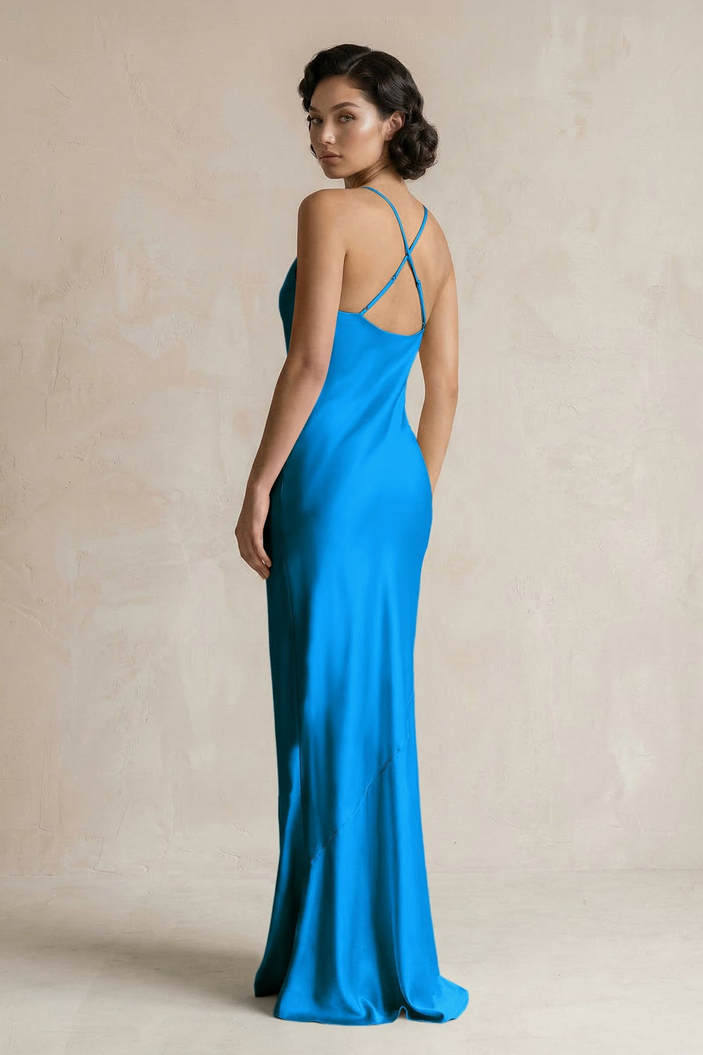 Cami Strap Sheath Satin Bridesmaid Dress in Blue Jay - KISS BRIDAL Bridesmaid Dresses