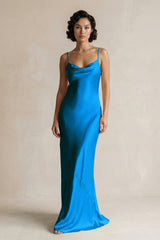 Cami Strap Sheath Satin Bridesmaid Dress in Blue Jay - KISS BRIDAL Bridesmaid Dresses