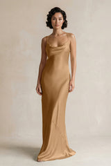Cami Strap Sheath Satin Bridesmaid Dress in Bronzer - KISS BRIDAL Bridesmaid Dresses