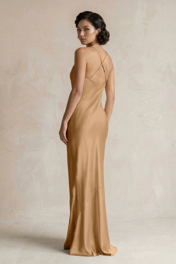 Cami Strap Sheath Satin Bridesmaid Dress in Bronzer - KISS BRIDAL Bridesmaid Dresses
