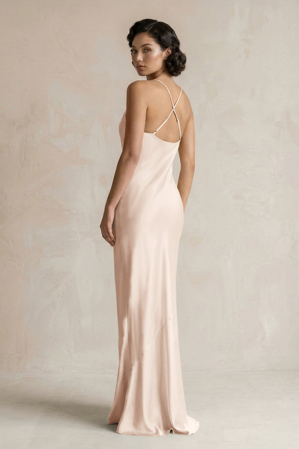 Cami Strap Sheath Satin Bridesmaid Dress in Buttercream - KISS BRIDAL Bridesmaid Dresses