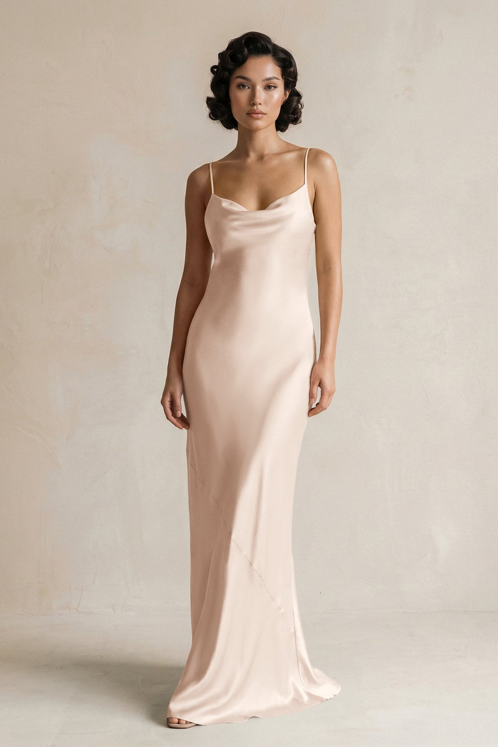 Cami Strap Sheath Satin Bridesmaid Dress in Buttercream - KISS BRIDAL Bridesmaid Dresses