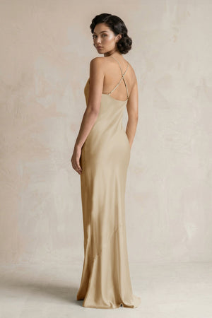 Cami Strap Sheath Satin Bridesmaid Dress in Champagne - KISS BRIDAL Bridesmaid Dresses