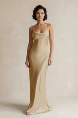 Cami Strap Sheath Satin Bridesmaid Dress in Champagne - KISS BRIDAL Bridesmaid Dresses