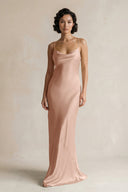Cami Strap Sheath Satin Bridesmaid Dress in Champagne Rose - KISS BRIDAL Bridesmaid Dresses