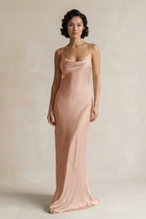 Cami Strap Sheath Satin Bridesmaid Dress in Champagne Rose - KISS BRIDAL Bridesmaid Dresses