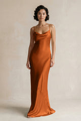 Cami Strap Sheath Satin Bridesmaid Dress in Cinnamon - KISS BRIDAL Bridesmaid Dresses